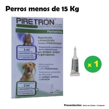 Pipetas Piretron Para Perros -15kg Anti Pulgas, Garrapatas Y Flebotomos - 1 Pipeta