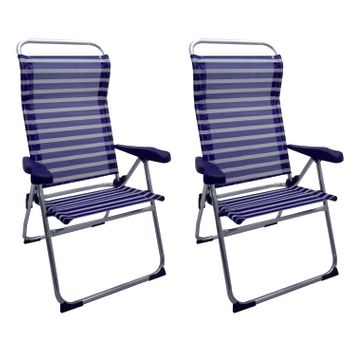 Pack 2 Sillones Altos Para Playa/camping S. Bajo Kitgarden Azul/blanco