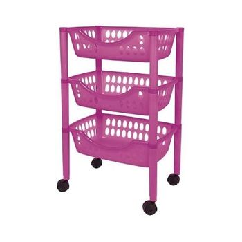 Carro Verdulero Multiusos, De 3 Pisos, 66.5 X 39.3 X 26.5 Cm, Color Fucsia-juypal 185