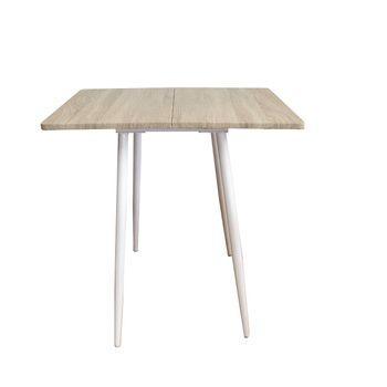 Mesa Cocina Plegable, Mesa Auxiliar Con Estructura Metal Y Tapa Superior De Madera, Color Cambria, 79x79 Cm