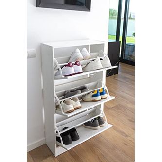 Zapatero Madera, Tres Puertas, Zapatero Puertas Oscilobatientes, Mueble  Auxiliar, Medidas: 63cms Ancho, 24cms Profundo, 115cms Alto (blanco) con  Ofertas en Carrefour