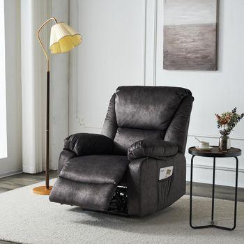 Sillon Relax Eléctrico MONTANA Levanta Personas, ELEVABLE y RECLINABLE,  Calor Lumbar, Gris Antracita, con Mando, Microfibra, USB 3.0