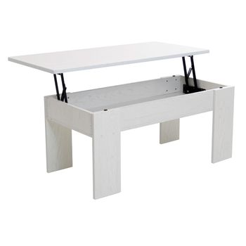 Dupi Mesa De Centro Elevable Aitana, Mesita Auxiliar De Salón Y Comedor. Medidas: 100 Cm Ancho X 48 Cm Fondo X 43-57 Cm Alto. (blanco)