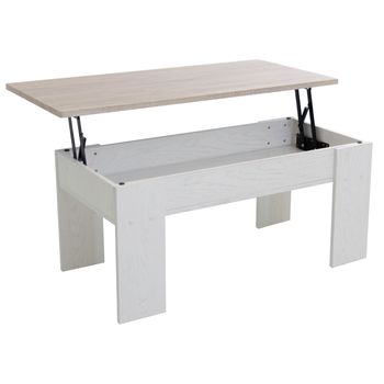 Dupi Mesa De Centro Elevable Aitana, Mesita Auxiliar De Salón Y Comedor. Medidas: 100 Cm Ancho X 48 Cm Fondo X 43-57 Cm Alto. (blanco/taupe)