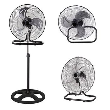 Ventilador De Pie 3 Funciones En 1, Pared Y Suelo. 3 Velocidades Color Negro. 50cm Diametro Y 55w Con 3 Aspas Aluminio Oscilante