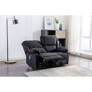 Sillón Relax Electrico Reclinable Boston Tela Negro Calor Lumbar Masaje Vibración Mando A Distancia Usb 3.0 Tela Microfibra