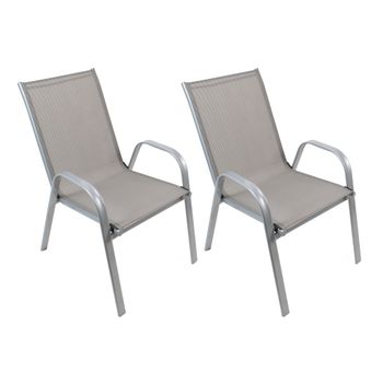 Set De 2 Sillas De Jardín Apilables - Asiento En Metal Y Tela Para Exteriores - Ideal Para Jardín, Balcón O Terraza - Gris/gris