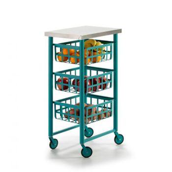 Carrito De Cocina, Carrito Auxiliar Fifty-fifty,acero Lacado - Acero Inoxidable,turquesa - Inox