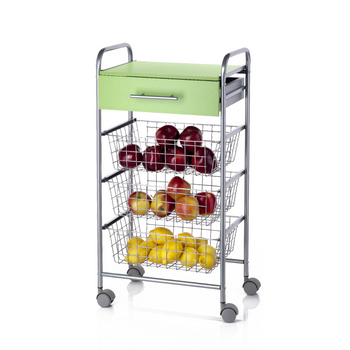 Meyvaser - Carro Verdulero frutero de Cocina Color Blanco-Miel 87x47x37, 2  cestas metálicas y 2 baldas