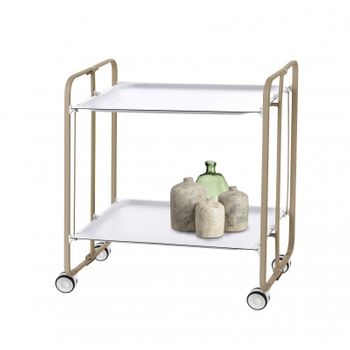 Carrito Auxiliar Con Ruedas Bauhaus  Armazón Metálico Color Arena, 2 Bandejas,,blanco