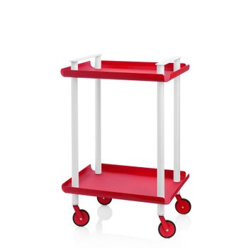 Carrito Auxiliar Leky, Armazón Gris, 2 Estantes. Multifuncional, Práctico Y Decorativo,acero,rojo