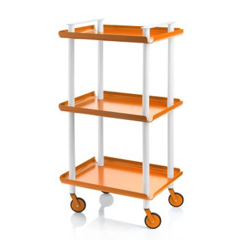 Carrito Auxiliar Leky, Armazón Blanco, 3 Estantes. Multifuncional, Práctico Y Decorativo,acero,naranja