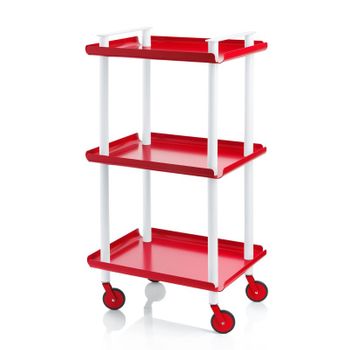 Carrito Auxiliar Leky, Armazón Blanco, 3 Estantes. Multifuncional, Práctico Y Decorativo,acero,rojo