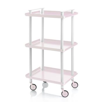 Carrito Auxiliar Leky, Armazón Blanco, 3 Estantes. Multifuncional, Práctico Y Decorativo,acero,rosa