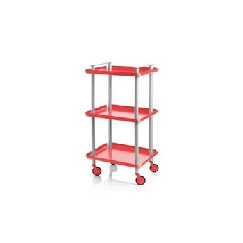 Carrito Auxiliar Leky, Armazón Gris, 3 Estantes. Multifuncional, Práctico Y Decorativo,acero,rojo