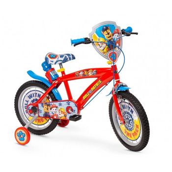 Bicicleta Infantil Para Niñas Y Niños Paw Patrol 16 Pulgadas De 5 A 7 Años Color Rojo Con Ruedines, Botella Y Soporte