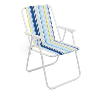 Silla De Playa Plegable En Metal Y Poliéster - Azul/azul Oscuro/amarillo