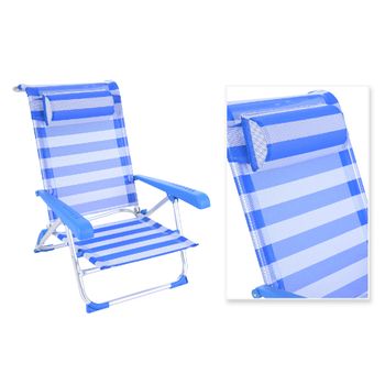 Silla Baja Con Cojin Camping Aliminio 89x58x72cm Color Azul-blanco