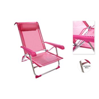 Silla Baja Con Cojin Camping Aliminio 89x58x72cm Color Rosa