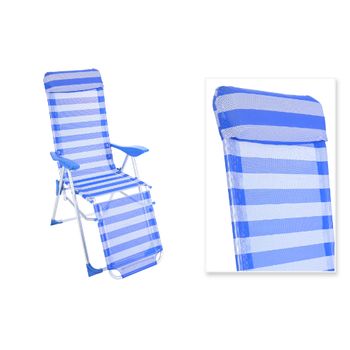 Hamaca Con Reposapies Camping Aluminio 81x60x118cm Color Azul-blanco