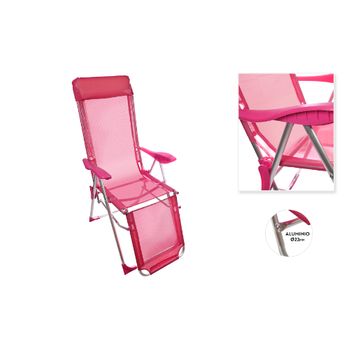 Hamaca Con Reposapies Camping Aluminio 81x60x118cm Color Rosa