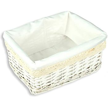 Cajas Organizadoras/cestos Mimbre Con Forro Y Puntilla - Blanco