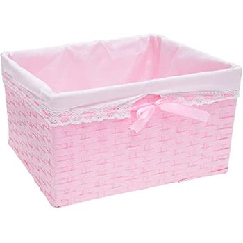 Cajas Organizadoras/cestos Con Forro Y Lazo - Rosa