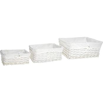 Set 3 Cajas Organizadoras/cestos Mimbre Con Forro - Blanco