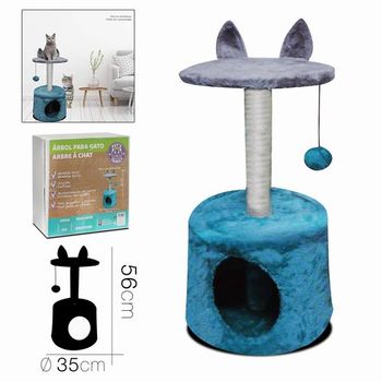 Rascador Árbol  Para  Gato  Con Casa  35 X 56 Cm Azul