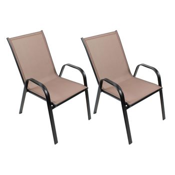 Set De 2 Sillas De Jardín Apilables - Asiento En Metal Y Tela Para Exteriores - Ideal Para Jardín, Balcón O Terraza - Negro/marrón