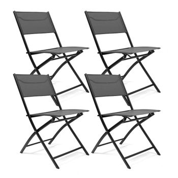 Conjunto De 4 Sillas Plegables De Jardín - Asiento En Metal Y Tela Para Exteriores - Ideal Para Jardín, Balcón O Terraza - Negro