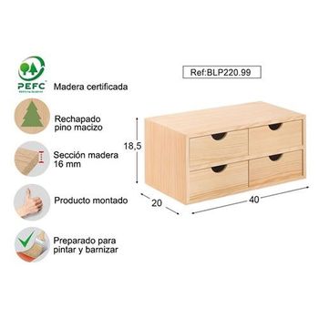 Cajonera Montada De Pino 40x18,5x20cm. Blp220.99