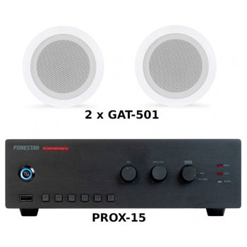Fonestar Pack Ahorro A50 - Amplificador Prox-15 + Pareja Altavoces De Techo Gat-501