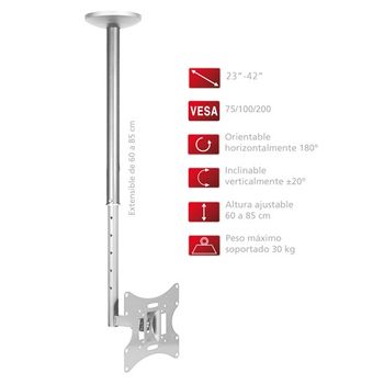 Soporte Fonestar De Tv Para Techo Vesa 75 / 100 / 200, Color Plata, Para Pantallas De 23 A 42 Pulgadas