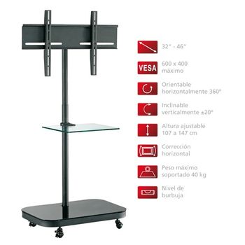 Soporte De Tv Fonestar De Suelo, Norma Vesa 600x400 Con Ruedas, Para Pantallas De 32 A 46 Pulgadas, Acabado En Negro