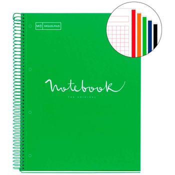 Miquelrius 1 - Cuaderno Espiral Microperforado, Cubierta Cartón Duro, Tamaño A4 210 X 297 Mm, 4 Taladros, 120 Hojas De 90 G/m² Y 5 Franjas De Color,