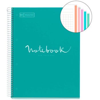 Miquelrius - Cuaderno Espiral Microperforado, Cubierta Cartón Duro, Tamaño A4 210 X 297 Mm, 4 Taladros, 120 Hojas De 90 G/m² Y 5 Franjas De Color, Cua