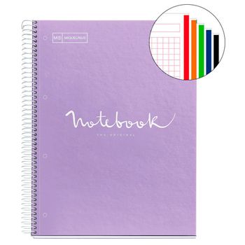 Miquelrius - Cuaderno Espiral Microperforado, Cubierta Cartón Duro, Tamaño A4 210 X 297 Mm, 4 Taladros, 120 Hojas De 90 G/m² Y 5 Franjas De Color, Cu