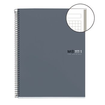 Miquelrius 46580 - Cuaderno Libreta, Tapa Dura Cartón, A4, 80 Hojas De Cuadros De 90 Gramos, 4 Taladros, Color Grafito