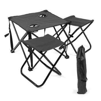 Set De Mesa Y 2 Taburetes Plegables Para Exterior - Negro