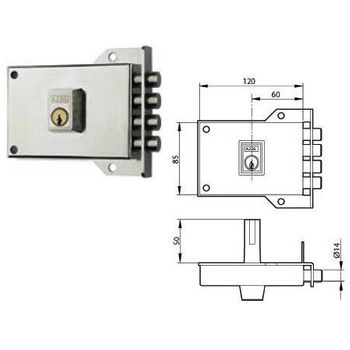 Cerradura Sobreponer Picaporte Y Palanca Izquierda 120x60mm Hierro Niquelado 70ihn Yale