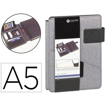 Portanotas Carchivo Venture Din A5 Con Soporte Smartphone Cuaderno Color Gris