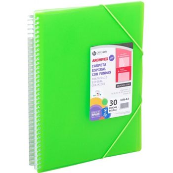 Carpeta 30 Fundas A4 Espiral Archivex Star Verde Claro