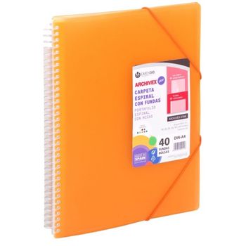 CARPETA FUNDAS (TARIFARIO) CARCHIVO ESPIRAL PP ARCHIVEX-STAR CANGURO A4 50  F. NARANJA - Folder, Líder en papelería