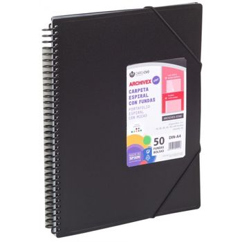 Carpeta 60 Fundas A4 Espiral Archivex Star Negro