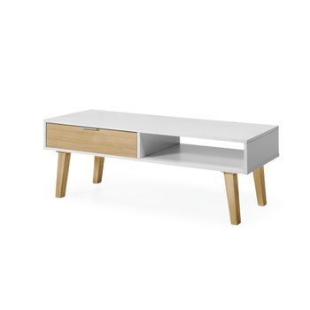 Topkit | Mesa De Centro Con 1 Cajón 2273 | Mesa De Centro | Mesa Auxiliar De Salón |  Blanco Roble