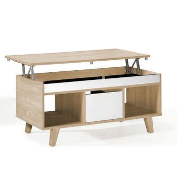 Topkit | Mesa De Centro Elevable Con Cajón 2179 | Mesa De Centro | Mesa De Comedor | Roble Blanco