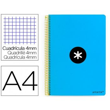 Cuaderno Espiral Liderpapel A4 Antartik Tapa Dura 80h 100gr Cuadro 4mm Con Margen Color Azul