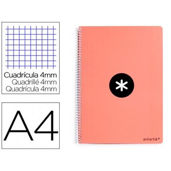 Cuaderno Espiral Liderpapel A4 Antartik Tapa Dura 80h 100gr Cuadro 4mm Con Margen Color Coral (pack De 3 Uds.)