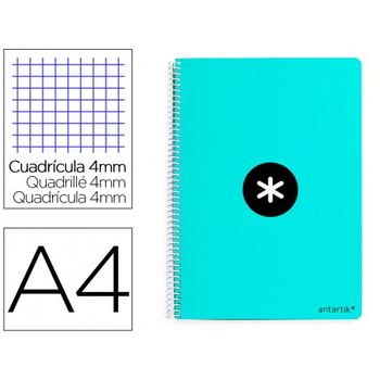 Cuaderno Espiral Liderpapel A4 Antartik Tapa Dura 80h 100gr Cuadro 4mm Con Margen Color Menta (pack De 3 Uds.)